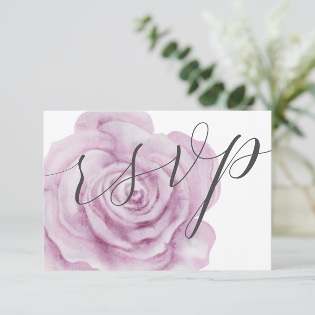 Blumenrosa-Rose-Wasserfarbenhochzeit RSVP (Stehend Vorderseite)