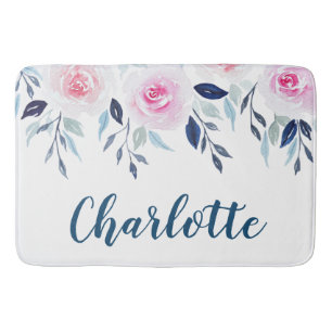 Blumenrosa Rosen Personalisierter Name Badematte