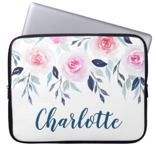 Blumenrosa Rosen Personalisierter Name Laptopschutzhülle