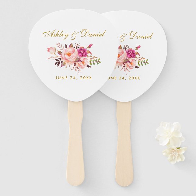 Blumenrosa Rosenblütenhochzeit Fächer (Vorne und Hinten)