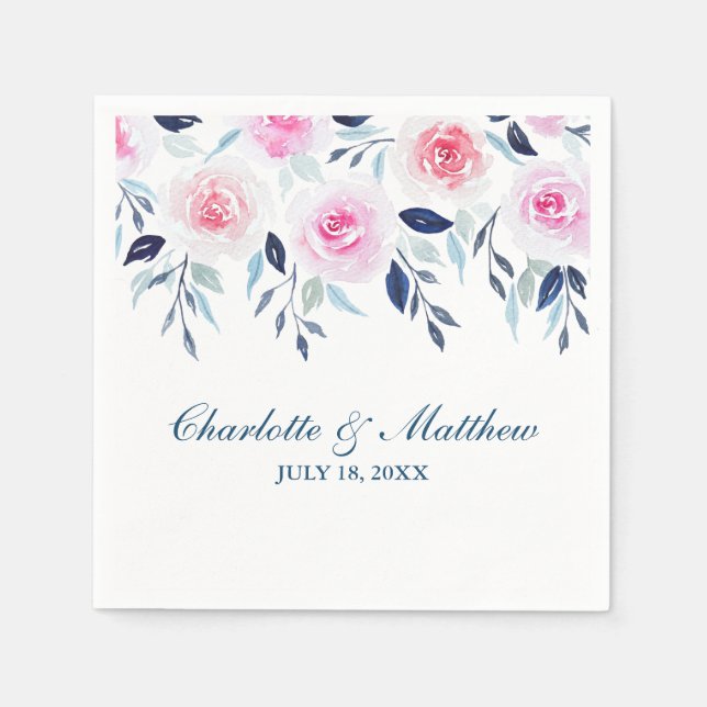 Blumenrosa Roses Blumenwasser Hochzeit Serviette (Vorderseite)