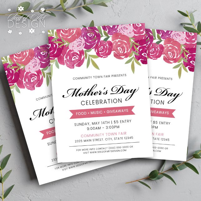 Blumenrosa Roses Mother's Day Celebration Event Flyer (Von Creator hochgeladen)