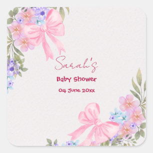 Blumenrosa Schleife Mädchen Baby Shower Quadratischer Aufkleber