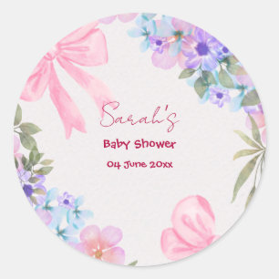 Blumenrosa Schleife Mädchen Baby Shower Runder Aufkleber