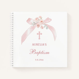 Blumenrosa Schleifen Taufgästebuch Notizbuch