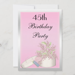 Blumenrosa & Silber 45. Geburtstag Einladung