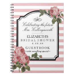 Blumenrosa Stripes Girly BrautpartyGuestbook Notizblock
