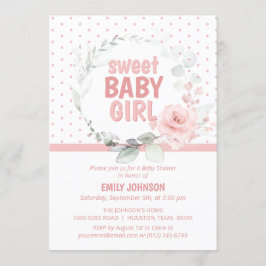 Blumenrosa Sweet Baby Girl Babydusche Einladung