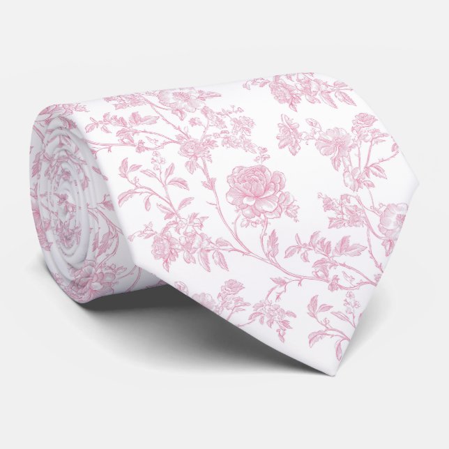 Blumenrosa Toile de Jouy Krawatte (Gerollt)