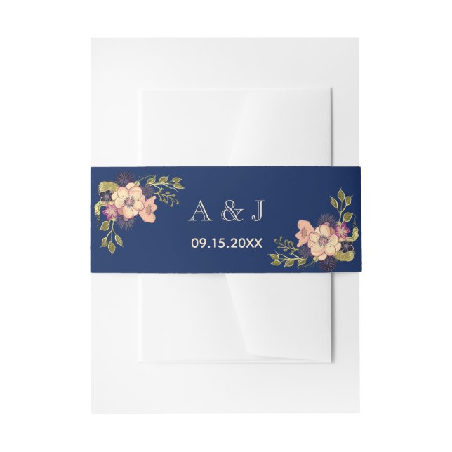 Blumenrosa und Blaue Hochzeit der Marine Einladungsbanderole (Vorderseite Beispiel)