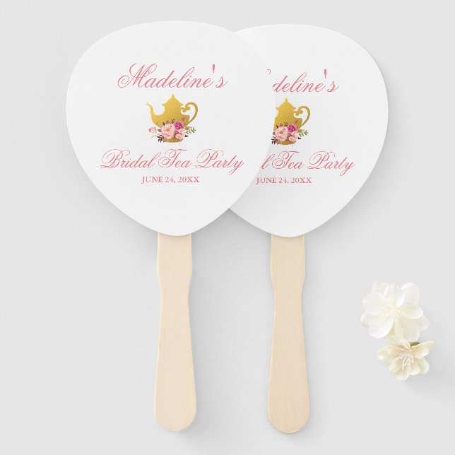 Blumenrosa und goldenes Brautparty Tee Party Fächer (Vorne und Hinten)