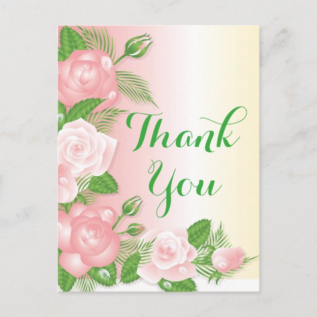 Blumenrosa und Grün bedanken sich für Ihre Rose Bl Postkarte (Vorderseite)