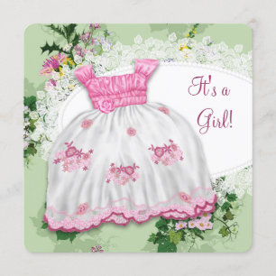 Blumenrosa und grüne Babydusche Einladung