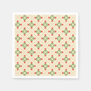 Blumenrosa und grünes gepolstertes Folkloremuster Serviette