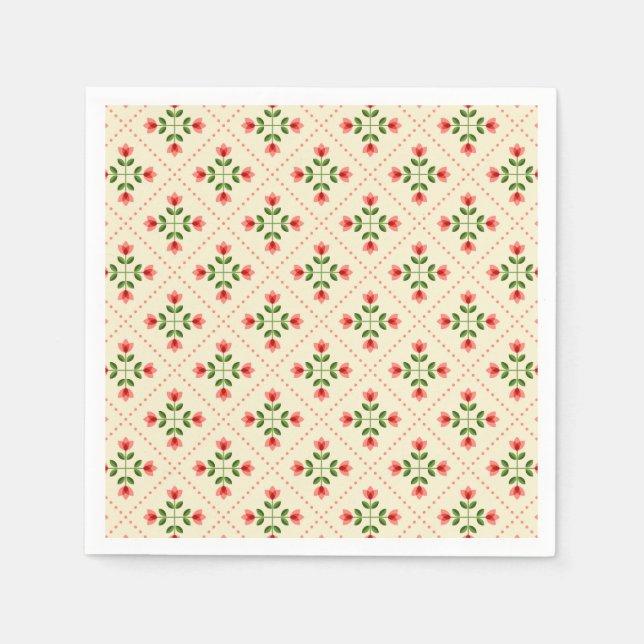 Blumenrosa und grünes gepolstertes Folkloremuster Serviette (Vorderseite)