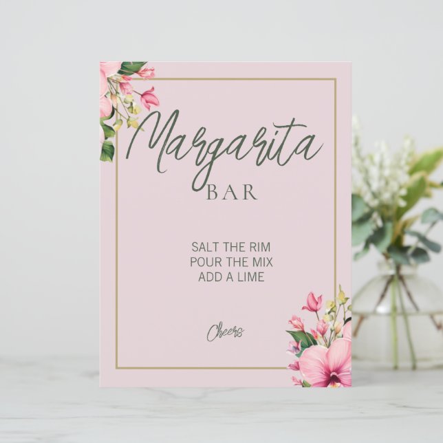 Blumenrosa und grünes Margarita Bar Sign (Stehend Vorderseite)