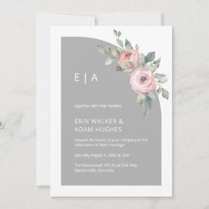 Blumenrosa und Minimalistische Monogramm - Halbbog Einladung