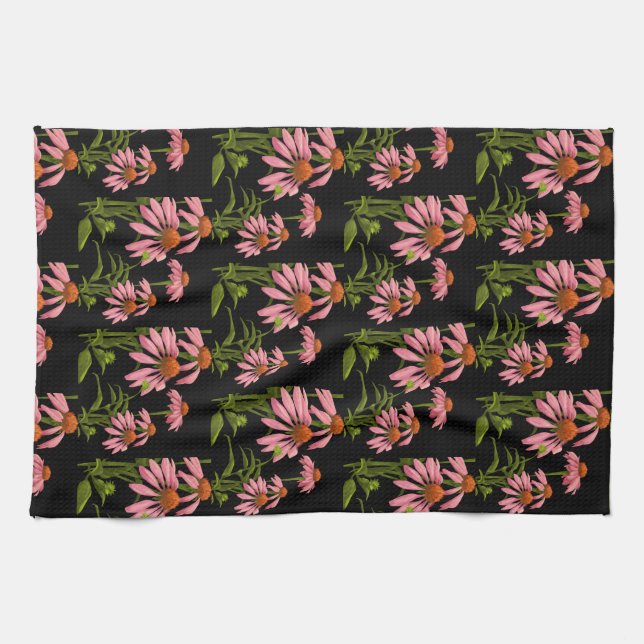 Blumenrosa und schwarz geschirrtuch (Horizontal)