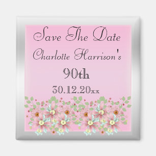 Blumenrosa und Silber Save the Date 90. Magnet