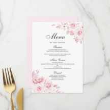 Blumenrosa Verlobung-Dinner-Menü für Hochzeiten