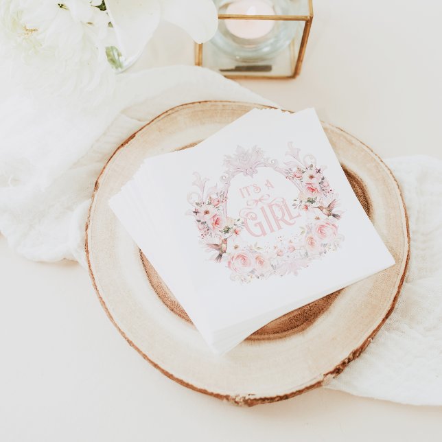 Blumenrosa Wappen Es ist eine Girl Baby Dusche Serviette (Von Creator hochgeladen)