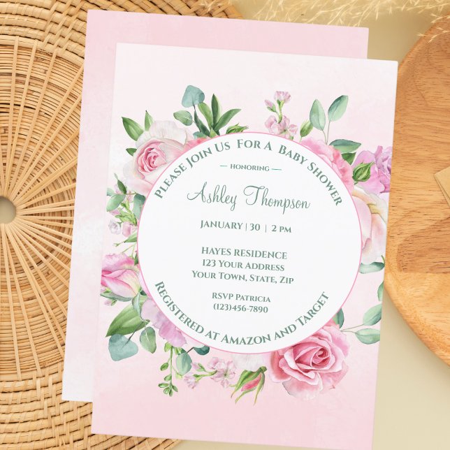 Blumenrosa Wasserfarben Girls Babydusche Einladung (Von Creator hochgeladen)