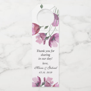 Blumenrosa Wasserfarbendusche Hochzeit Flaschenanhänger