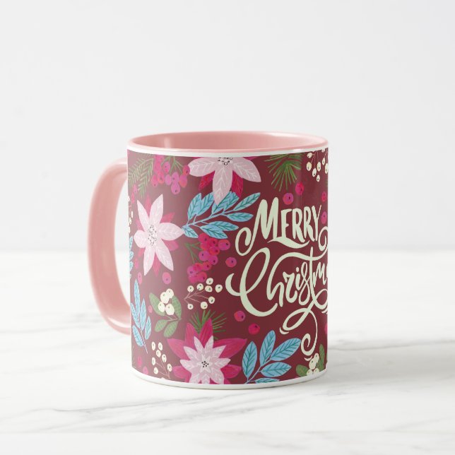 Blumenrosa Weihnachtsschrift lila Tasse (Vorderseite Links)
