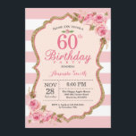 Blumenrosa-Zwerge 60. Geburtstagsparty Einladung<br><div class="desc">Floral Pink Peonies 60. Geburtstagsparty Einladung für Frauen. Gold Glitzer. Blush Wasserfarbe Blumenmuster Blume Chic. Rosa und weiße Streifen. 13. 15. 16. 18. 20. 21. 30. 40. 50. 60. 70. 80. 90. 100. jedes Alter. Printable Digital. Für weitere Anpassungen klicken Sie bitte auf die Schaltfläche "Anpassen" und verwenden Sie unser...</div>