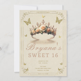 Blumenrosen-Diadem und goldene Schmetterlinge Swee Einladung