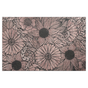 BlumenRosen-GoldBlumen und -Blätter, die Schwarze Stoff