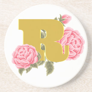 Blumenrosen-Initial-Buchstabe-Monogramm-Name Paar Getränkeuntersetzer