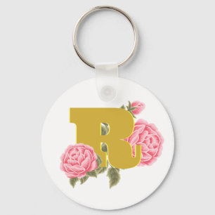Blumenrosen-Initial-Buchstabe-Monogramm-Name Paar Schlüsselanhänger
