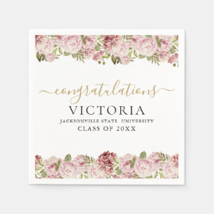 Blumenrosen Schwarz und Gold Schrift Abschluss Serviette