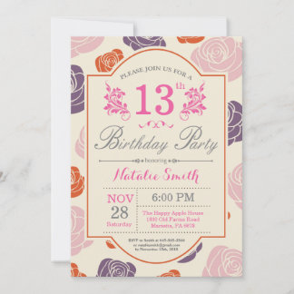 Blumenrosen zum 13. Geburtstag Einladung