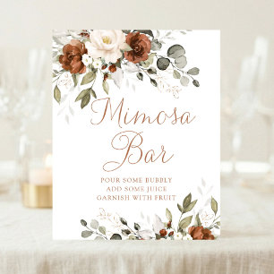 Blumenrost Creme Grüne Wedding Mimosa Bar Sign Poster
