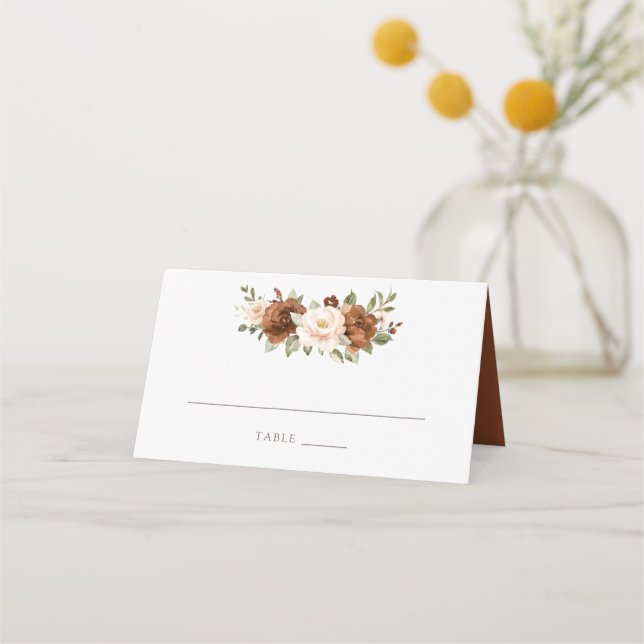 Blumenrost Peach Greenerity Elegante Hochzeit Platzkarte (Vorderseite)