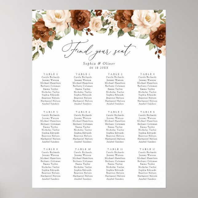 Blumenrost Pfirsichgrüne Hochzeitstabelle Poster (Vorne)