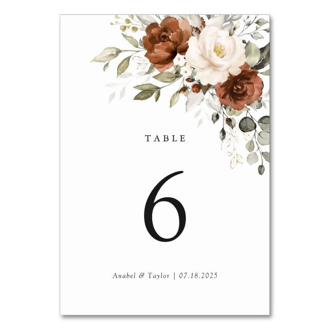 Blumenrostkremgrün Hochzeitskarte Tischnummer (Vorderseite)