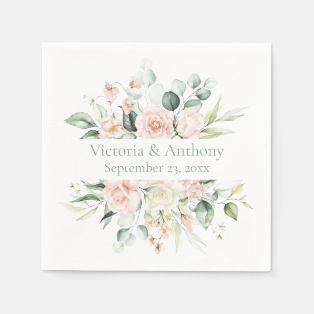 Blumenrot Eleganter Name Hochzeit Napkins Serviette (Vorderseite)