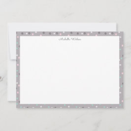 Blumenrot im Frühling, Monogramm in Türkis Mitteilungskarte