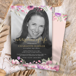 Blumenrot Rosa Beerdigung Schwarz-Weiß-Foto Einladung