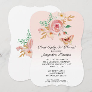 Blumenrot Rosa Modernes Gold Butterfly Baby Girl Einladung