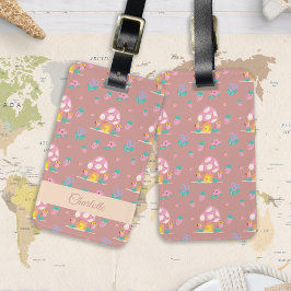 Blumenrot Rosa Pilzmuster Name Gepäckanhänger