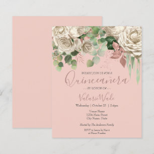 Blumenrot Rosa Quinceanera Einladung