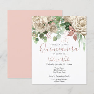 Blumenrot Rosa Quinceanera Einladung