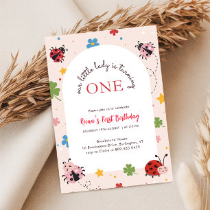 Blumenrot Rosa Süßer Käfer Marienkäfer 1. Geburtst Einladung