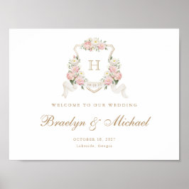 Blumenrot-Rose Wappen Monogramm Begrüßungszeichen Poster