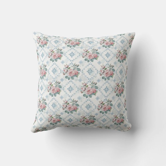 Blumenrot und blaue Rose dekorativ Kissen (Rückseite)