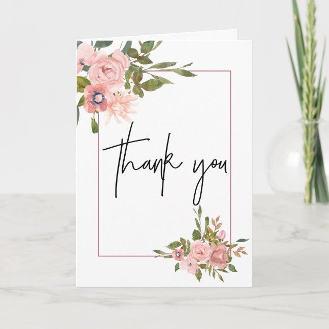 Blumenrot und Rose Gold Hochzeit Vielen Dank Dankeskarte (Vorderseite)